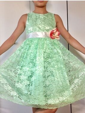 Young Hearts Y2K Kids Girls Sz 7 Mint Lace sleeveless party holiday tulle dress
